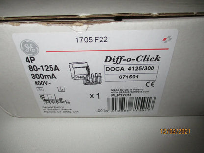 DOCA4125/030 671589 GENERAL ELECTRIC DIFF-O-CLICK dispositivi differenziali HTI serie A 4P 125A 30mA